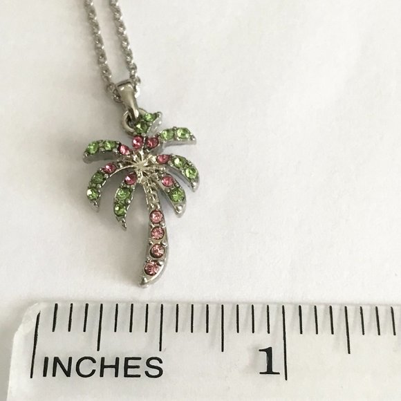 Palm Tree Necklace 18" Silver Rhodium Plated Coconut Island Beach Nautical - Picture 11 of 12
